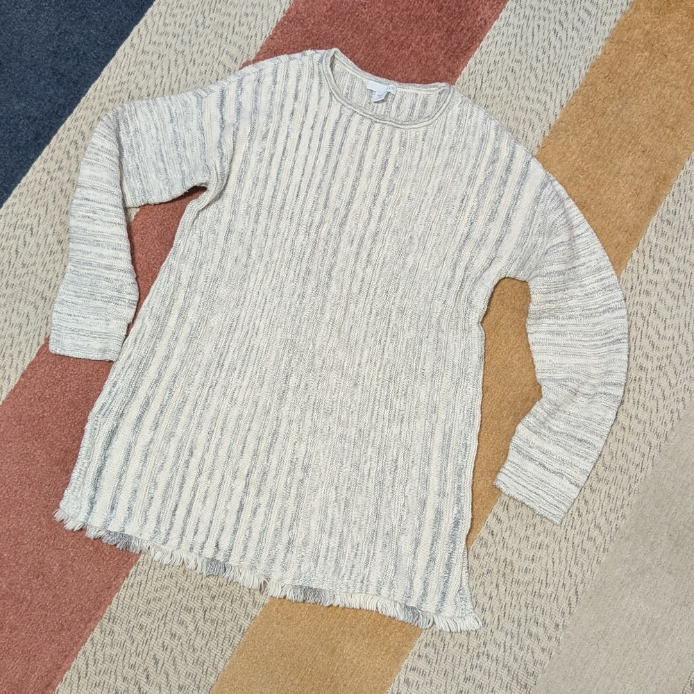 J Jill Button Back Fringe Hem Tunic Sweater Neutral Petite S Small